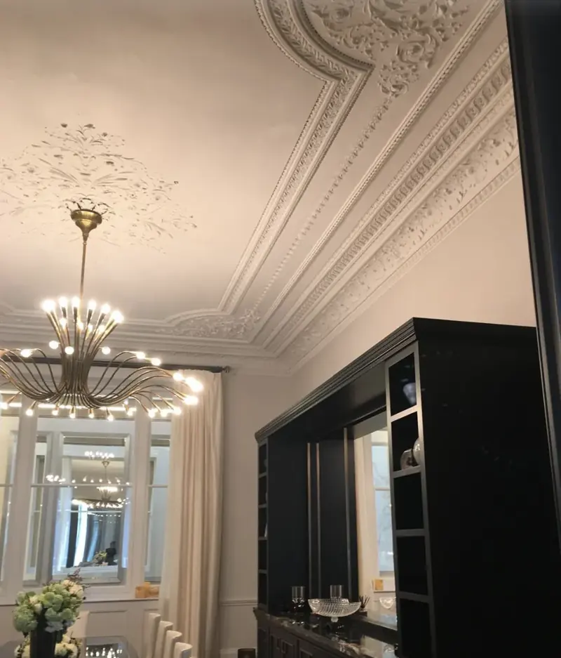 Restored cornicing and chandelier