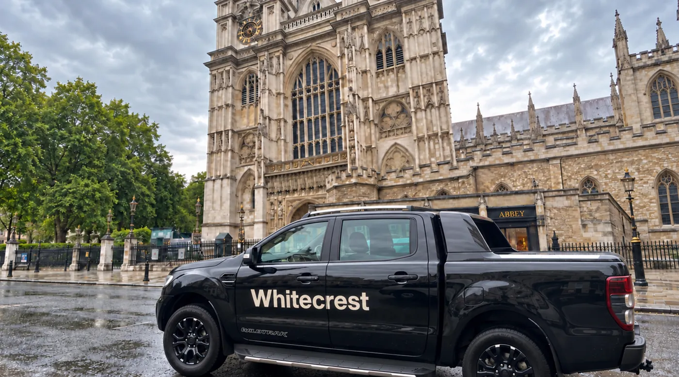 Whitecrest van parked outside Westminster Abbey